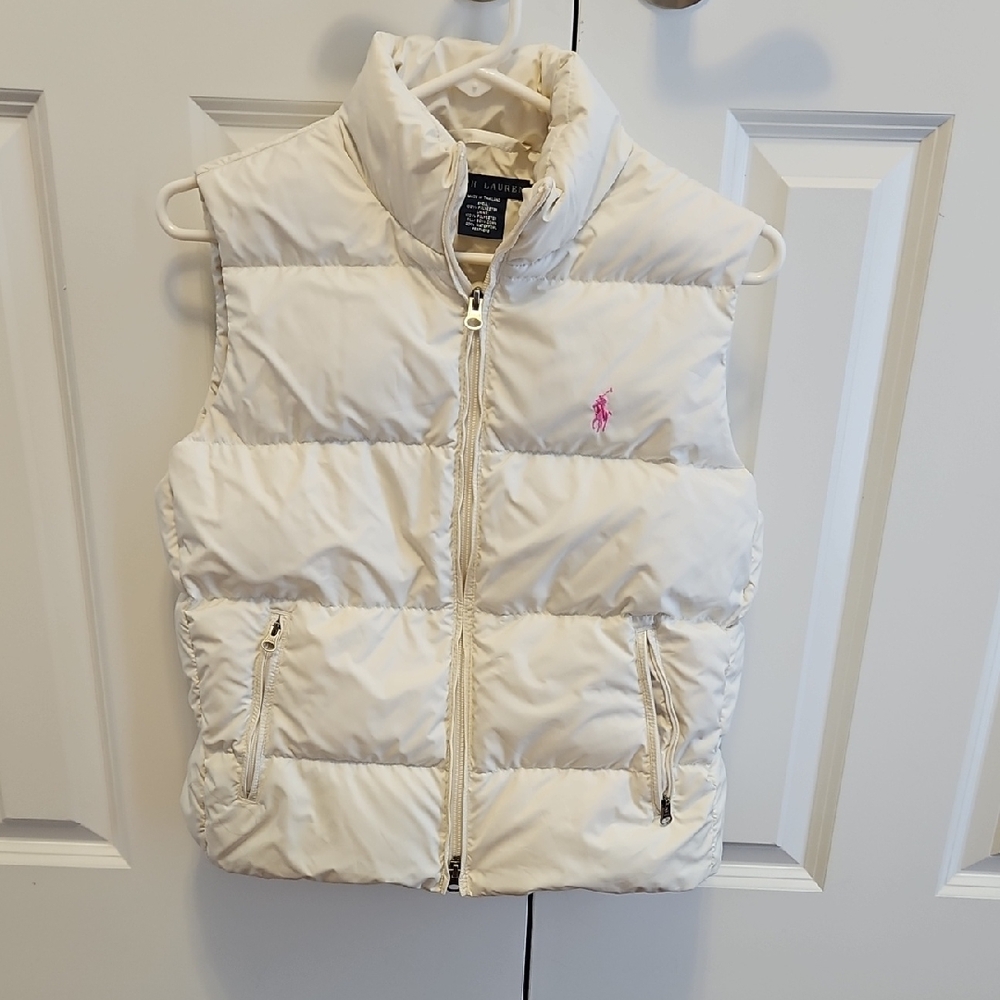 Ralph Lauren Cream Puffer Vest with Pink Logo